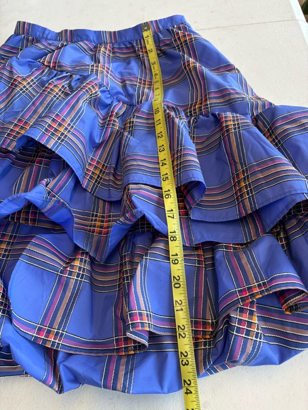 Anthropologie Maeve Blue Plaid Tiered Ruffle Mini Skirt 6 - Picture 7 of 10